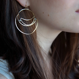 Lightweight brass hammered statement hoop earrings with labradorite gemstone accents on gold filled earrings hooks