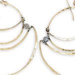 Lightweight brass hammered statement hoop earrings with labradorite gemstone accents on gold filled earrings hooks