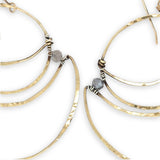 Lightweight brass hammered statement hoop earrings with labradorite gemstone accents on gold filled earrings hooks
