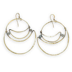 Lightweight brass hammered statement hoop earrings with labradorite gemstone accents on gold filled earrings hooks