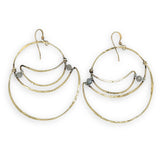 Lightweight brass hammered statement hoop earrings with labradorite gemstone accents on gold filled earrings hooks
