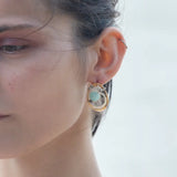 Brass oval earrings with oxidized sterling twist and sterling hammered details with amazonite coins wrapped in gold filled wire with built in sterling silver earring hooks that wear like a post earring