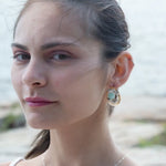 Brass oval earrings with oxidized sterling twist and sterling hammered details with amazonite coins wrapped in gold filled wire with built in sterling silver earring hooks that wear like a post earring