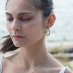 Brass oval earrings with oxidized sterling twist and sterling hammered details with amazonite coins wrapped in gold filled wire with built in sterling silver earring hooks that wear like a post earring