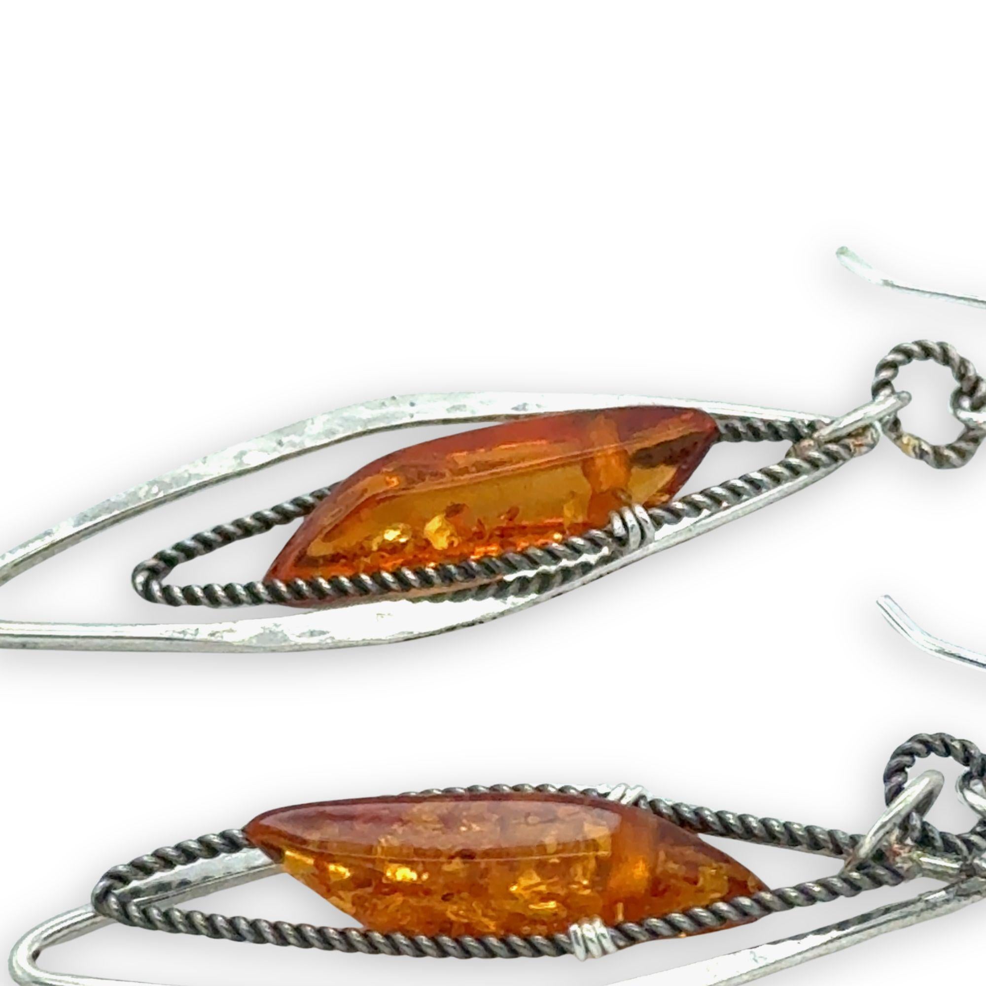amber spike gemstones inside oxidized sterling twist marquise inside hammered sterling silver marquise earrings