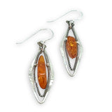 amber spike gemstones inside oxidized sterling twist marquise inside hammered sterling silver marquise earrings