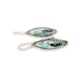 oxidized sterling silver twisted marquise earrings will 14k gold filled earring hooks, chalcedony, apatite, azurite cubes, and blue cubic zirconia gemstones