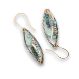 oxidized sterling silver twisted marquise earrings will 14k gold filled earring hooks, chalcedony, apatite, azurite cubes, and blue cubic zirconia gemstones