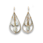 Sterling silver drop earrings with built in 14k gold filled earring hooks, accented with aquamarine gemstones