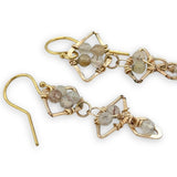Gold filled triple diamond earrings filled with faceted rutilated quartz gemstones