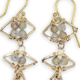 Gold filled triple diamond earrings filled with faceted rutilated quartz gemstones