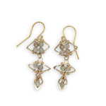 Gold filled triple diamond earrings filled with faceted rutilated quartz gemstones