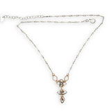 Gold filled hammered diamond shapes filled with rutilated quartz faceted gemstones to form a y shape necklace