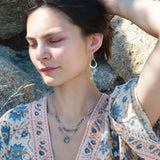 Moss aquamarine, crystal, and green cat's eye faceted gemstones, sparkly sterling links and sterling silver tube chain to form a double layered necklace