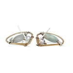 Aquamarine smooth oval gemstone earrings with a faceted blue crystal and wrapped in hammered sterling silver in a tree stamped brass drop earring with built in earring hooks that wear like a post earring