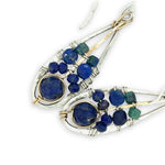 sterling silver mini drop earrings with lapis and azurite faceted gemstones and gold fill accents