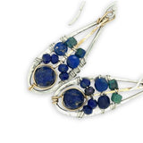 sterling silver mini drop earrings with lapis and azurite faceted gemstones and gold fill accents
