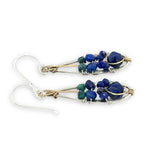 sterling silver mini drop earrings with lapis and azurite faceted gemstones and gold fill accents