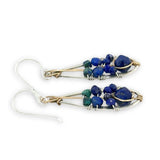 sterling silver mini drop earrings with lapis and azurite faceted gemstones and gold fill accents