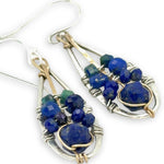 sterling silver mini drop earrings with lapis and azurite faceted gemstones and gold fill accents
