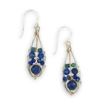 sterling silver mini drop earrings with lapis and azurite faceted gemstones and gold fill accents