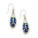 sterling silver mini drop earrings with lapis and azurite faceted gemstones and gold fill accents