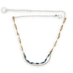 brass hammered and twisted bar necklace chain with mini azurite cube gemstones, oxidized sterling wire and gold filled delicate chain