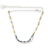 brass hammered and twisted bar necklace chain with mini azurite cube gemstones, oxidized sterling wire and gold filled delicate chain