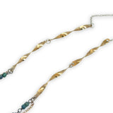 brass hammered and twisted bar necklace chain with mini azurite cube gemstones, oxidized sterling wire and gold filled delicate chain