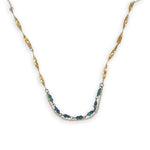brass hammered and twisted bar necklace chain with mini azurite cube gemstones, oxidized sterling wire and gold filled delicate chain