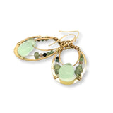 Brass hammered channel hoop earrings filled with fancy jasper, green kyanite. and jade faceted gemstones