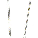 Sterling silver handmade knot pendant holding a lustrous moonstone slab hanging from a ladle of fresh water pearl and moonstone gemstones on a double up darkened sterling silver chain necklace