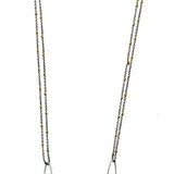 Sterling silver handmade knot pendant holding a lustrous moonstone slab hanging from a ladle of fresh water pearl and moonstone gemstones on a double up darkened sterling silver chain necklace