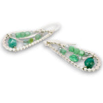 Sterling silver mini drop earrings with amazonite, green flashy opal, apatite, and chrysoprase gemstones on swirling sterling silver wire