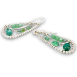 Sterling silver mini drop earrings with amazonite, green flashy opal, apatite, and chrysoprase gemstones on swirling sterling silver wire