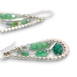 Sterling silver mini drop earrings with amazonite, green flashy opal, apatite, and chrysoprase gemstones on swirling sterling silver wire