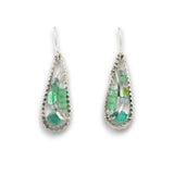 Sterling silver mini drop earrings with amazonite, green flashy opal, apatite, and chrysoprase gemstones on swirling sterling silver wire