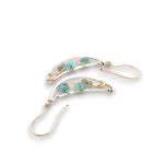 Sterling silver moon shaped earrings with flashy blue opal and faceted apatite gemstones on gold filled wire with 14k gold filled handmade earring hooks