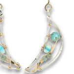 Sterling silver moon shaped earrings with flashy blue opal and faceted apatite gemstones on gold filled wire with 14k gold filled handmade earring hooks