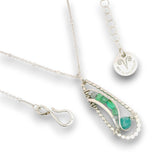 sterling silver necklace with a mini teardrop pendant filled with amazonite, chrysoprase, green opal and apatite gemstones
