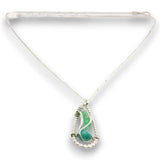 sterling silver necklace with a mini teardrop pendant filled with amazonite, chrysoprase, green opal and apatite gemstones
