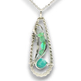 sterling silver necklace with a mini teardrop pendant filled with amazonite, chrysoprase, green opal and apatite gemstones
