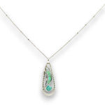 sterling silver necklace with a mini teardrop pendant filled with amazonite, chrysoprase, green opal and apatite gemstones