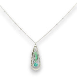 sterling silver necklace with a mini teardrop pendant filled with amazonite, chrysoprase, green opal and apatite gemstones