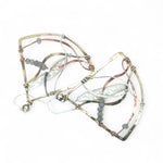 Biwa fresh water stick pearls are cocooned in swishes of copper, brass and sterling silver hammered wires, accented with labradorite gemstones in a large brass hammered fan earrings