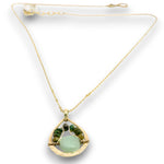 Mini brass teardrop pendant with jade, crystal, and black opal gemstones on 14k gold filled wire and chain necklace