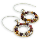 mini hammered brass and sterling dot wire rings with mookaite jasper and out handmade hoop earring hooks