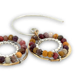 mini hammered brass and sterling dot wire rings with mookaite jasper and out handmade hoop earring hooks