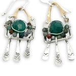 Hammered brass arch and sterling silver box earrings filled with green onyx and fancy jasper gemstones with stamped sterling silver paddles