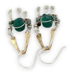 Hammered brass arch and sterling silver box earrings filled with green onyx and fancy jasper gemstones with stamped sterling silver paddles